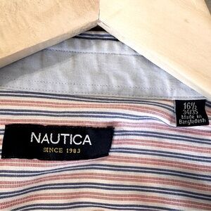 Nautica Men's Dress Shirt - Blue, Red, White Stripes
